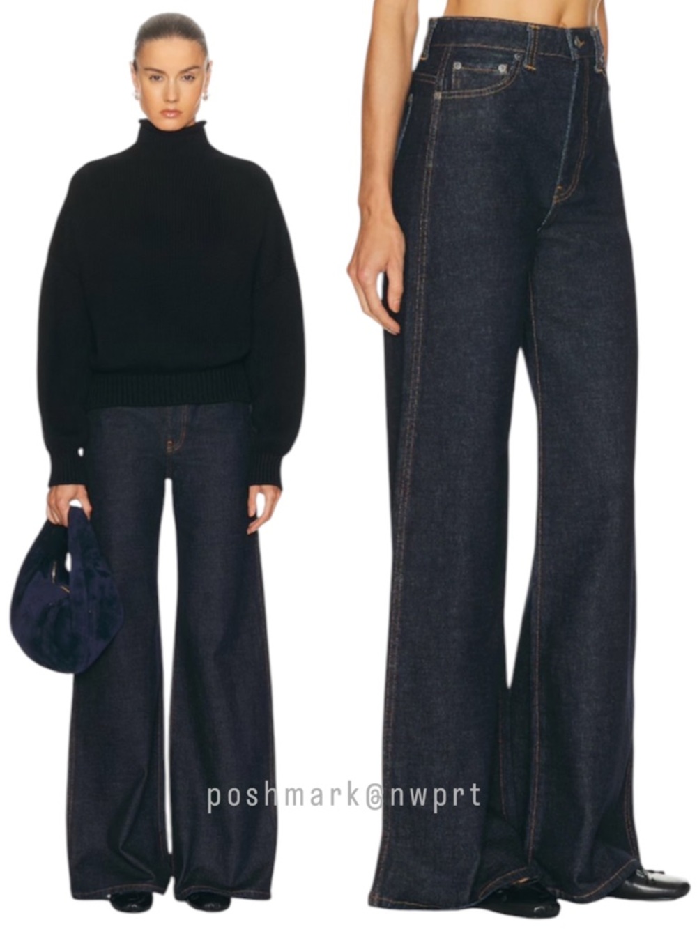 NWT 💯 KHAITE Dane Benson Dark Blue High Rise Wide Leg Jeans 24